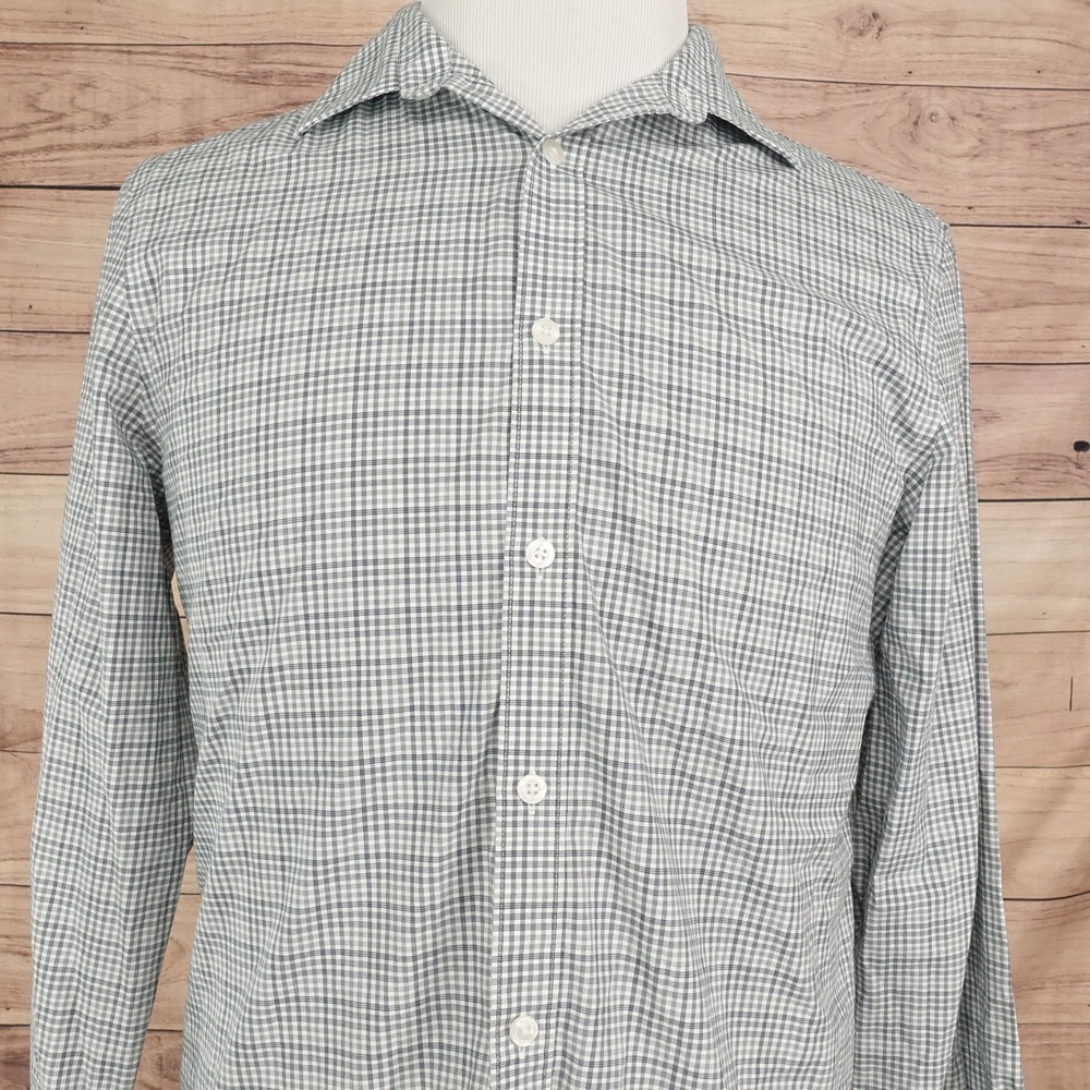 Perry Ellis Button Down Mens Size M Gray Plaid Non Iron Cotton Shirt